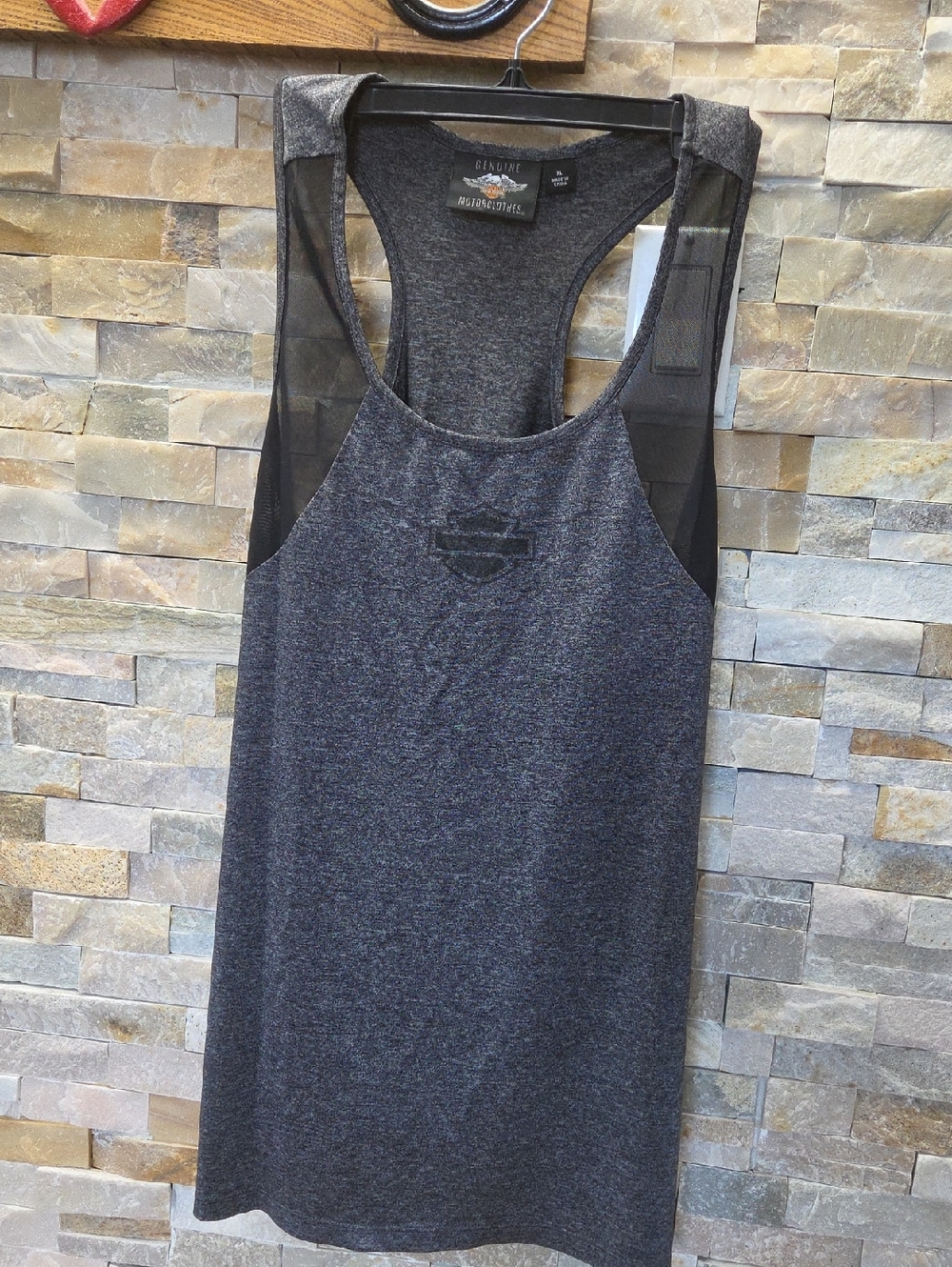 Harley-Davidson Women’s Dark Gray Racer Back Tank with Black Mesh